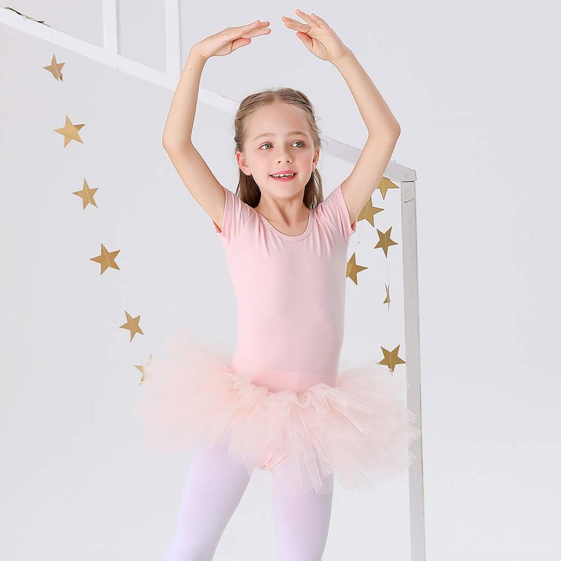 Bezioner Girls Cotton Ballet Dance Dress Cute Tutu Skirted Leotard Short Sleeve Pink Size 10-11 Years - Image 3